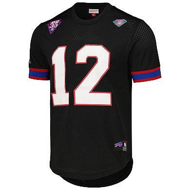 Men's Mitchell & Ness Jim Kelly Black Buffalo Bills Retired Player Name & Number Mesh Top