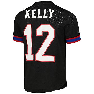 Men's Mitchell & Ness Jim Kelly Black Buffalo Bills Retired Player Name & Number Mesh Top