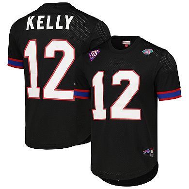 Men's Mitchell & Ness Jim Kelly Black Buffalo Bills Retired Player Name & Number Mesh Top