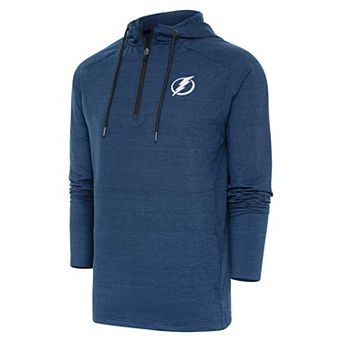Men's Antigua Heather Navy Tampa Bay Lightning Spikes Raglan Quarter-Zip Hoodie
