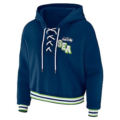 Women's WEAR by Erin Andrews Navy Seattle Seahawks Lace-Up Pullover Hoodie