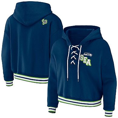 Women's WEAR by Erin Andrews Navy Seattle Seahawks Lace-Up Pullover Hoodie