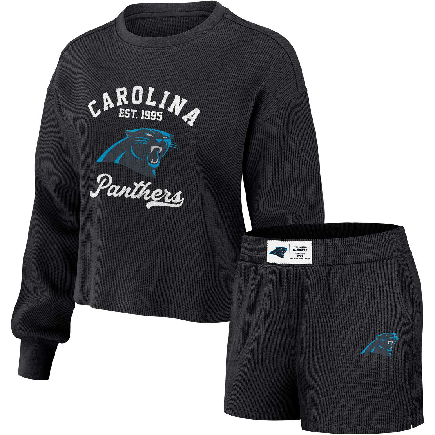 Women's Wear by Erin Andrews White Carolina Panthers Domestic Cropped Long Sleeve T-Shirt Size: Medium