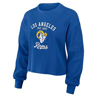 Women's WEAR by Erin Andrews Royal Los Angeles Rams Waffle Knit Long Sleeve T-Shirt & Shorts Lounge Set