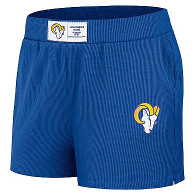 Women's WEAR by Erin Andrews Royal Los Angeles Rams Waffle Knit Long Sleeve T-Shirt & Shorts Lounge Set