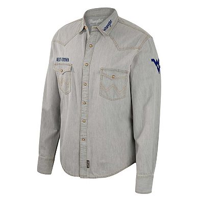 Men's Colosseum x Wrangler Gray West Virginia Mountaineers Cowboy Cut Western Full-Snap Long Sleeve Shirt