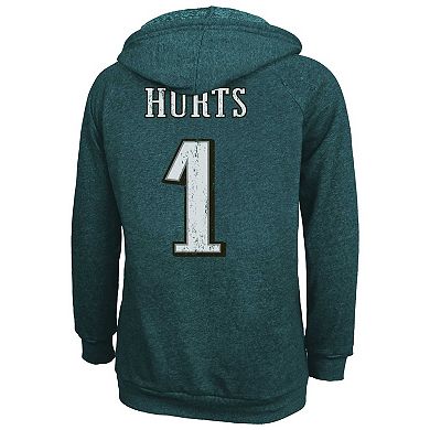 Women's Majestic Threads Jalen Hurts Green Philadelphia Eagles Name & Number Pullover Hoodie