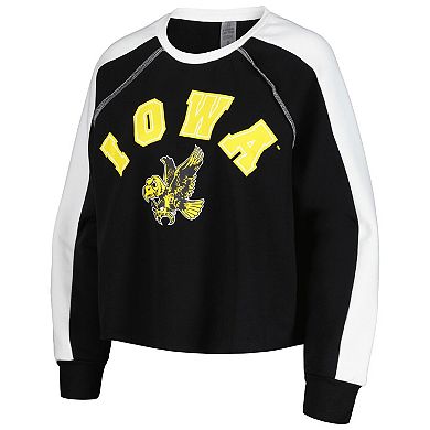 Women's Gameday Couture Black Iowa Hawkeyes Blindside Raglan Cropped Pullover Sweatshirt