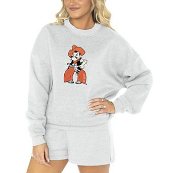 Women's Gameday Couture Ash Oklahoma State Cowboys Team Effort Pullover Sweatshirt & Shorts Sleep Set