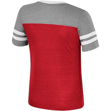 Girls Youth Colosseum Scarlet/Heather Gray Ohio State Buckeyes Summer Striped V-Neck T-Shirt