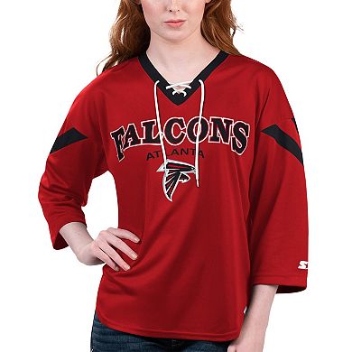 Women's Starter Red Atlanta Falcons Rally Lace-Up 3/4 Sleeve T-Shirt