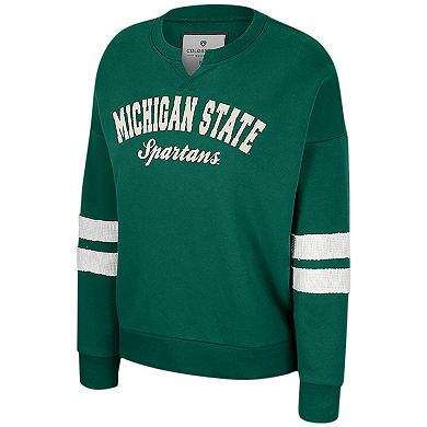 Women's Colosseum Green Michigan State Spartans Perfect Date Notch Neck Pullover Sweatshirt