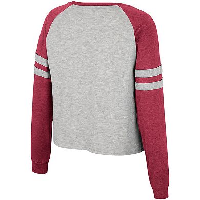 Women's Colosseum Heather Gray Florida State Seminoles I'm Gliding Here Raglan Long Sleeve Cropped T-Shirt