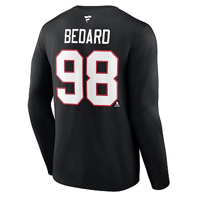 Men's Fanatics Branded Connor Bedard Black Chicago Blackhawks Authentic Stack Name & Number Long Sleeve T-Shirt