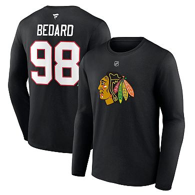 Men's Fanatics Branded Connor Bedard Black Chicago Blackhawks Authentic Stack Name & Number Long Sleeve T-Shirt