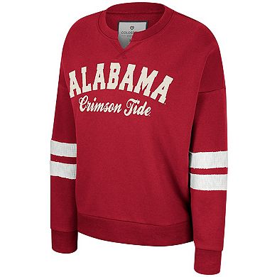 Women's Colosseum Crimson Alabama Crimson Tide Perfect Date Notch Neck Pullover Sweatshirt