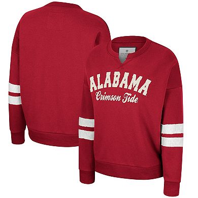 Women's Colosseum Crimson Alabama Crimson Tide Perfect Date Notch Neck Pullover Sweatshirt