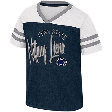 Girls Toddler Colosseum Navy Penn State Nittany Lions Summer Foil V-Neck T-Shirt