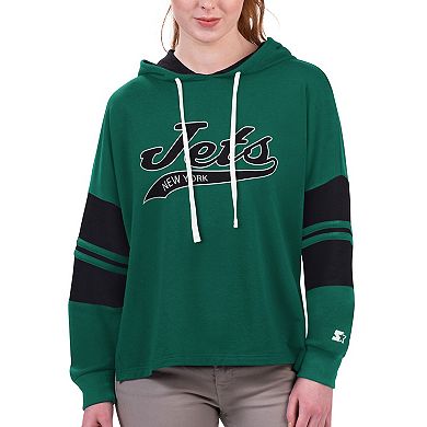 Women's Starter Green New York Jets Bump And Run Long Sleeve Hoodie T-Shirt