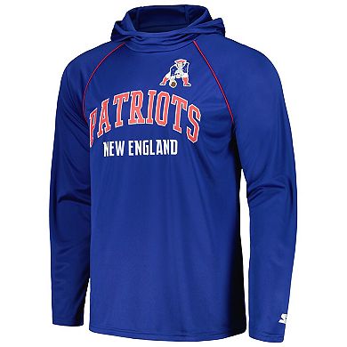 Men's Starter Royal New England Patriots Gridiron Classics Throwback Raglan Long Sleeve Hooded T-Shirt