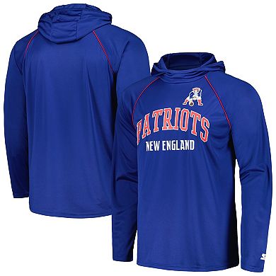 Men's Starter Royal New England Patriots Gridiron Classics Throwback Raglan Long Sleeve Hooded T-Shirt