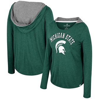 Women's Colosseum Green Michigan State Spartans Distressed Heather Long Sleeve Hoodie T-Shirt