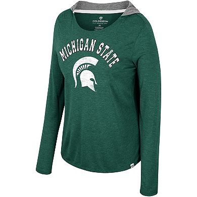 Women's Colosseum  Green Michigan State Spartans Distressed Heather Long Sleeve Hoodie T-Shirt