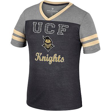 Girls Youth Colosseum Black/Heather Gray UCF Knights Summer Striped V-Neck T-Shirt