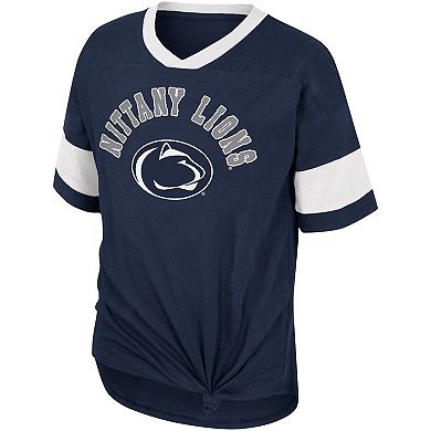 Girls Youth Colosseum Navy Penn State Nittany Lions Tomika Tie-Front V-Neck T-Shirt