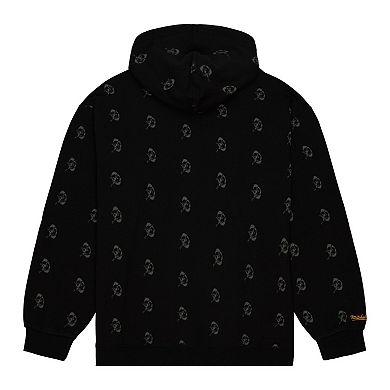 Men's Mitchell & Ness Black Green Bay Packers Allover Print Fleece Pullover Hoodie