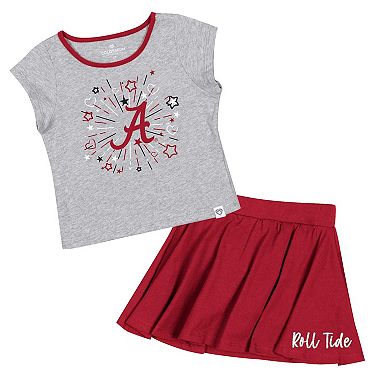 Girls Toddler Colosseum Heather Gray/Crimson Alabama Crimson Tide Two-Piece Minds For Molding T-Shirt & Skirt Set