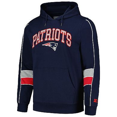 Men's Starter Navy New England Patriots Captain Pullover Hoodie