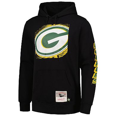 Men's Mitchell & Ness Black Green Bay Packers Gridiron Classics Big Face 7.0 Pullover Hoodie