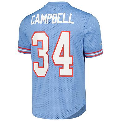 Men's Mitchell & Ness Earl Campbell Light Blue Houston Oilers Retired Player Name & Number Mesh Top