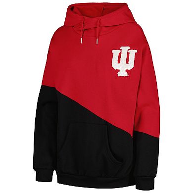 Women's Gameday Couture Crimson/Black Indiana Hoosiers Matchmaker Diagonal Cowl Pullover Hoodie