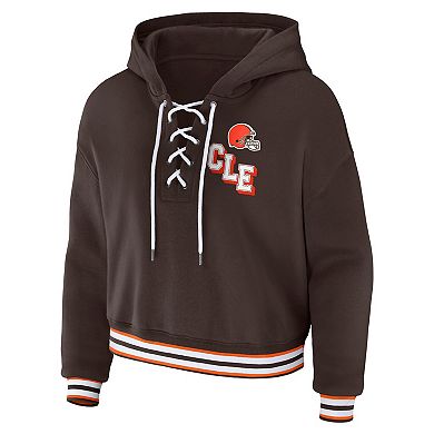 Women's WEAR by Erin Andrews Brown Cleveland Browns Lace-Up Pullover Hoodie