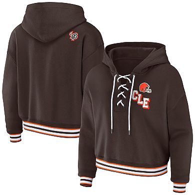 Women's WEAR by Erin Andrews Brown Cleveland Browns Lace-Up Pullover Hoodie