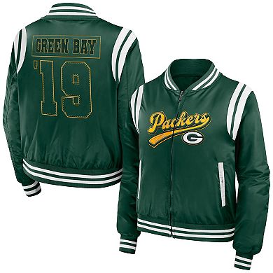 Women's WEAR by Erin Andrews Green Green Bay Packers Bomber Full-Zip Jacket