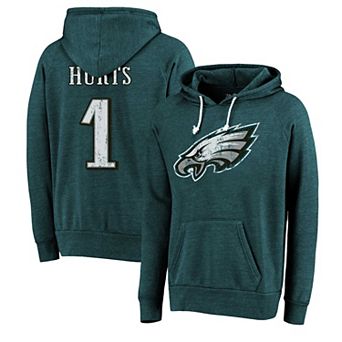 Men's Majestic Threads Jalen Hurts Midnight Green Philadelphia Eagles Name & Number Tri-Blend Pullover Hoodie