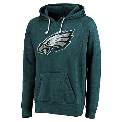 Men's Majestic Threads Jalen Hurts Midnight Green Philadelphia Eagles Name & Number Tri-Blend Pullover Hoodie