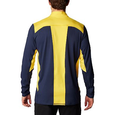 Men's Columbia Navy Michigan Wolverines Tech Trail™ Omni-Shade Quarter-Zip Top