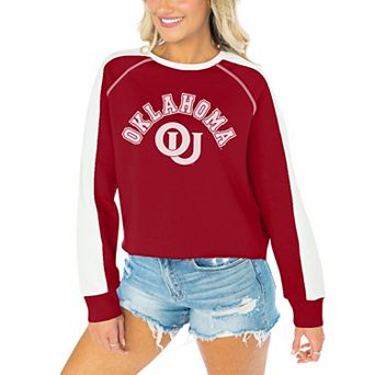 Women's Gameday Couture Crimson Oklahoma Sooners Blindside Raglan Cropped Pullover Sweatshirt