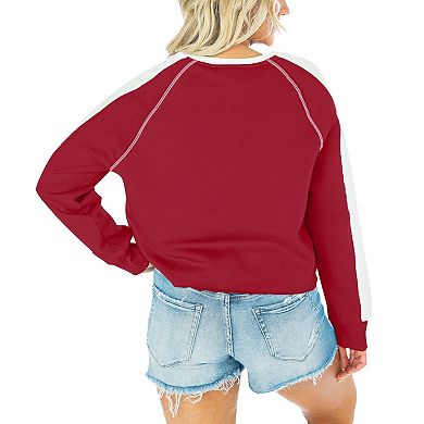 Women's Gameday Couture Crimson Oklahoma Sooners Blindside Raglan Cropped Pullover Sweatshirt