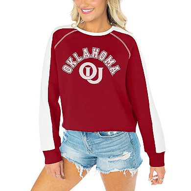 Women's Gameday Couture Crimson Oklahoma Sooners Blindside Raglan Cropped Pullover Sweatshirt