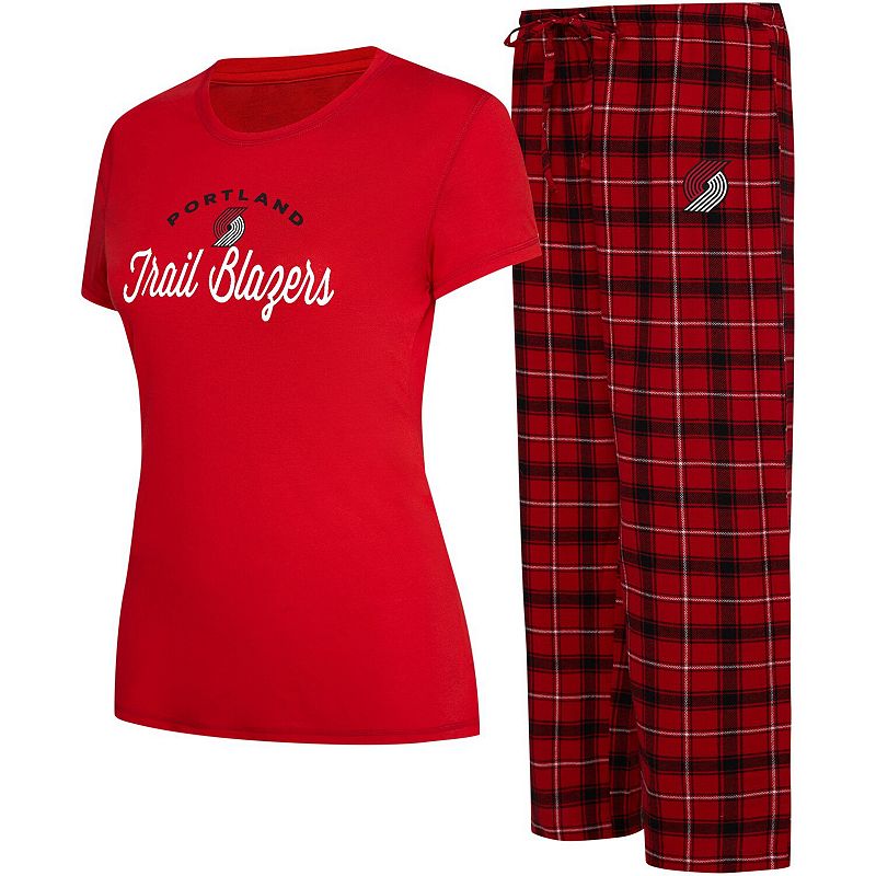 Women's College Concepts Red/Black Portland Trail Blazers Arctic T-Shirt & Flannel Pants Sleep Set, Size: Large