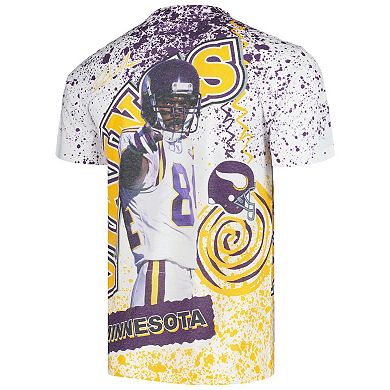 Men's Mitchell & Ness Randy Moss White Minnesota Vikings Retired Player Name & Number Burst T-Shirt