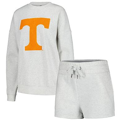 Women's Gameday Couture Ash Tennessee Volunteers Team Effort Pullover Sweatshirt & Shorts Sleep Set