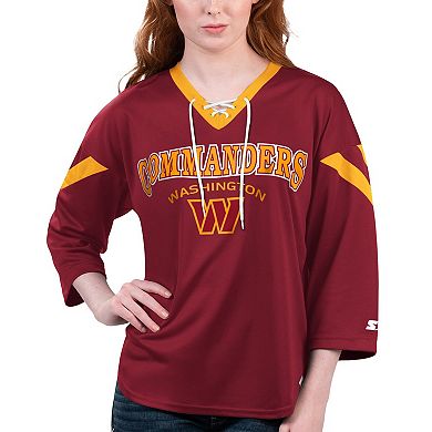 Women's Starter Burgundy Washington Commanders Rally Lace-Up 3/4 Sleeve T-Shirt