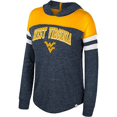 Women's Colosseum Navy West Virginia Mountaineers Speckled Color Block Long Sleeve Hooded T-Shirt