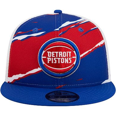 Men's New Era Blue/White Detroit Pistons Tear Trucker 9FIFTY Adjustable Hat